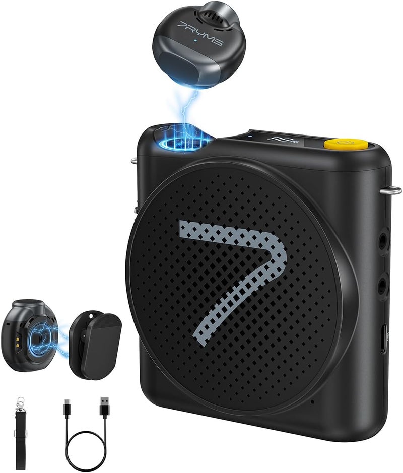 7RYMS WA2 Wireless Voice Amplifier for Teachers with Magnetic Lavalier Mic, Portable Microphone Speaker-Noise Canceling, 164ft Range, 23H Working, Mini Pa System for Teaching, Speech, Yoga, Meeting - Image 1